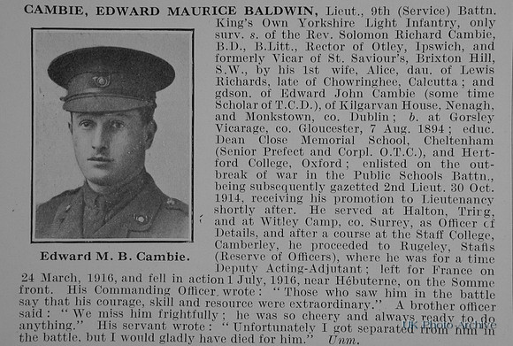 Cambie E M B Lt 9th Kings Own Yorkshire Light Infantry Obit