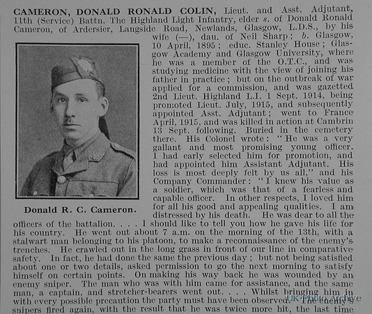 Cameron D R C Lt 11th Highland Light Infantry Obit Part 1