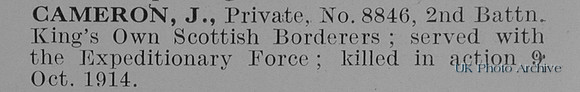 Cameron J Pte 8846 2nd Kings Own Scottish Borderers