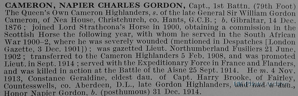 Cameron N C G Captain 1st Cameron Highlanders