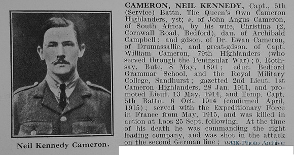 Cameron N K Captain 5th Cameron Highlanders Obit