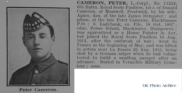 Cameron P LCpl 11224 6th Royal Scots Fusiliers Obit