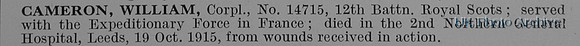 Cameron W Cpl 14715 12th Royal Scots