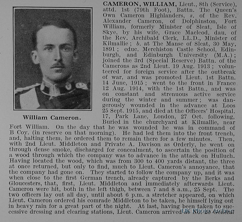 Cameron W Lt 1st Cameron Highlanders Obit Part 1