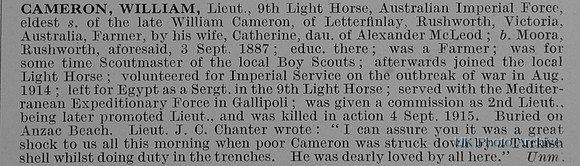 Cameron W Lt 9th Australian Light Horse
