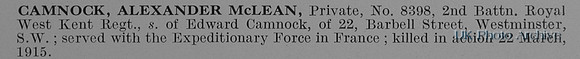 Camnock A M Pte 8398 2nd Royal West Kent Regiment