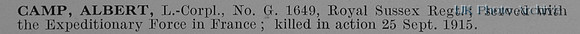 Camp A LCpl G1649 Royal Sussex Regiment