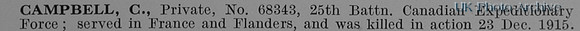 Campbell C Pte 68343 25th Canadian Expeditionary Force