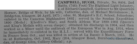 Campbell H Pte 8404 2nd Highland Light Infantry