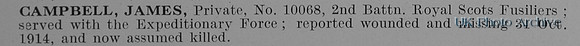 Campbell J Pte 10068 2nd Royal Scots Fusiliers