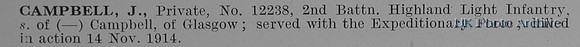 Campbell J Pte 12238 2nd Highland Light Infantry
