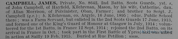 Campbell J Pte 8642 2nd Scots Guards