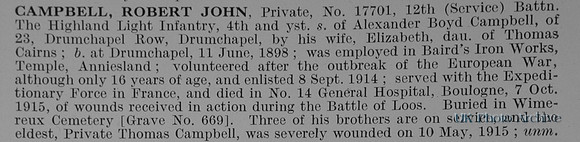 Campbell R J Pte 17701 12th Highland Light Infantry