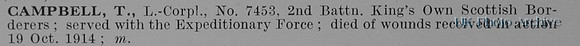 Campbell T LCpl 7453 2nd Kings Own Scottish Borderers