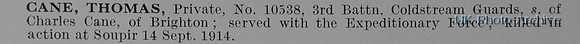 Cane T Pte 10538 3rd Coldstream Guards