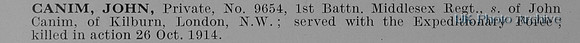 Canim J Pte 9654 1st Middlesex Regiment