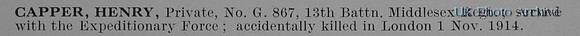 Capper H Pte G867 13th Middlesex Regiment