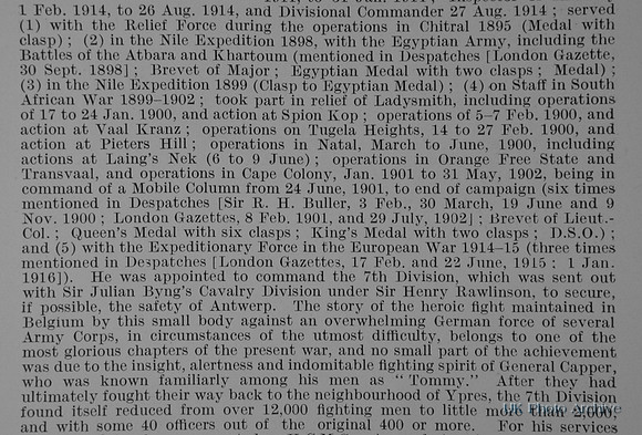 Capper T Major General Sir KCMG CB DSO East Lancs Regiment Obit Part 2