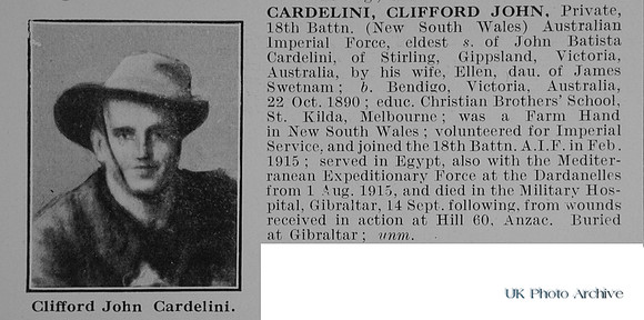 Cardelini C J Pte 18th (New South Wales) Australian Imperial Force Obit