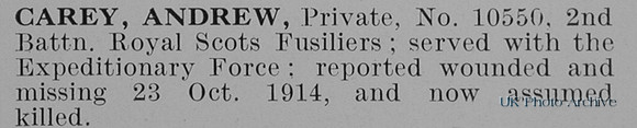 Carey A Pte 10550 2nd Royal Scots Fusiliers