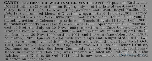 Carey L W L M Captain 4th Royal Fusiliers