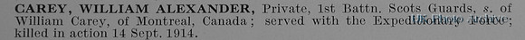 Carey W A Pte 1st Scots Guards