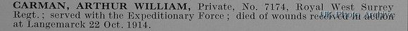 Carman A W Pte 7174 Royal West Surrey Regiment