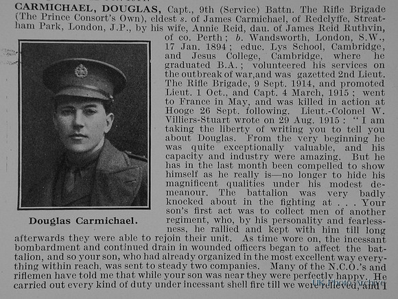 Carmichael D Captain 9th Rifle Brigade Obit Part 1