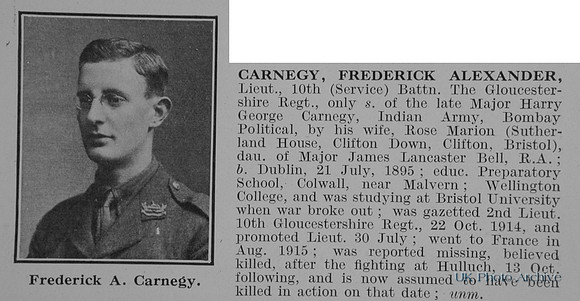 Carnegy F A Lt 10th Gloucestershire Regiment Obit