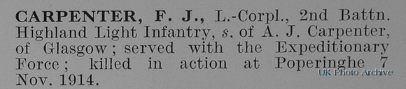 Carpenter F J LCpl 2nd Highland Light Infantry