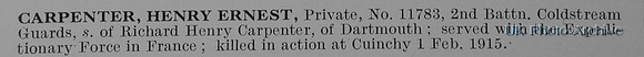 Carpenter H E Pte 11783 2nd Coldstream Guards