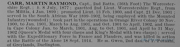 Carr M R Captain 2nd Worcestershire Regiment