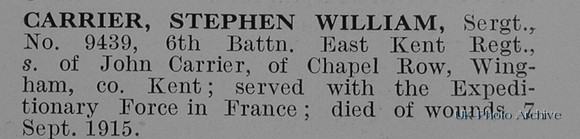 Carrier S W Sergt 9439 6th East Kent Regiment