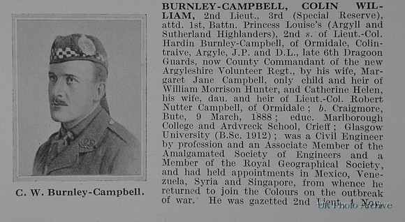 Burnley-Campbell C W 2nd Lt 1st Argyll And Sutherland Highlanders Obit Part 1