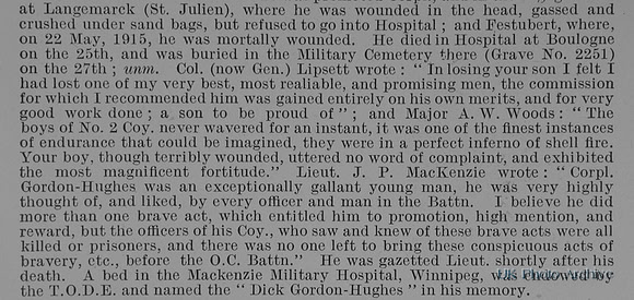 Gordon-Hughes G S Cpl 677 8th Canadian Expeditionary Force Obit Part 2