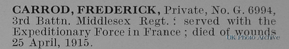 Carrod F Pte G-6994 3rd Middlesex Regiment