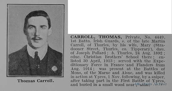 Carroll T Pte 4449 1st Irish Guards Obit