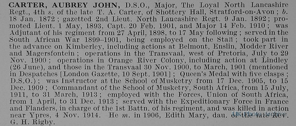 Carter A J Major DSO Loyal North Lancs Regiment