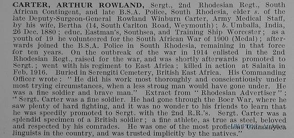 Carter A R Sergt 2nd Rhodesian Regiment South African Contingent