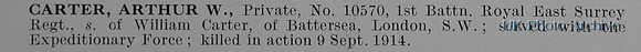 Carter A W Pte 10570 1st East Surrey Regiment