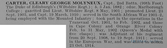 Carter C G M Captain 2nd Wiltshire Regiment