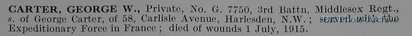Carter G W Pte G-7750 3rd Middlesex Regiment