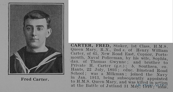 Carter F Stoker 1st Class HMS Queen Mary Royal Navy Obit