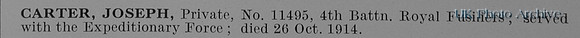 Carter J Pte 11495 4th Royal Fusiliers