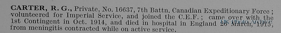 Carter R G Pte 16637 7th Canadian Expeditionary Force