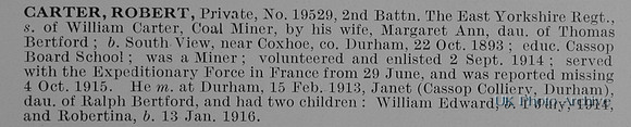 Carter R Pte 19529 2nd East Yorkshire Regiment