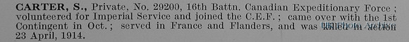 Carter S Pte 29200 16th Canadian Expeditionary Force