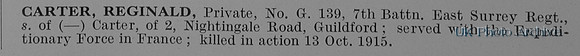 Carter R Pte G-139 7th East Surrey Regiment