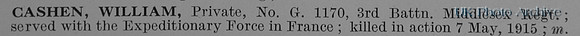 Cashen W Pte G-1170 3rd Middlesex Regiment