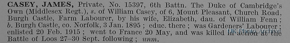 Casey J Pte 15397 6th Middlesex Regiment